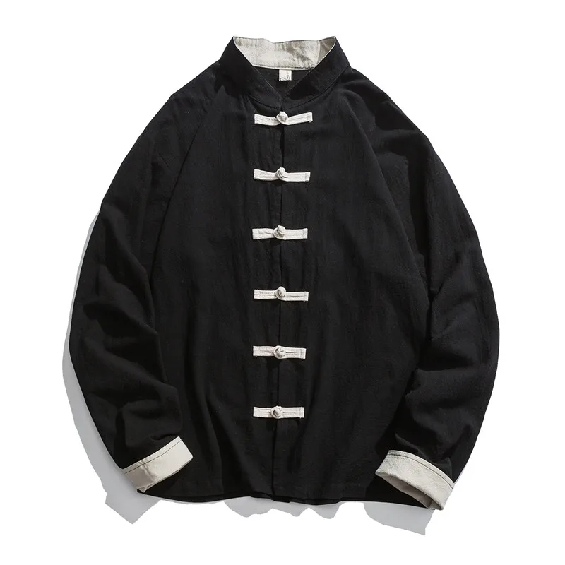 Loose Fit Long Sleeve Men's Shirt Chinese Style Vintage Button up Cotton Linen Breathable Spring Fashion Traditional Tang Cos...