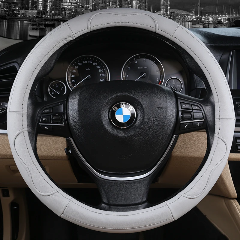 Genuine Leather Car Steering Wheel Cover 38cm For BMW E90 320i 325i 330i 335i E87 120i 130i 120d Auto Interior Accessories