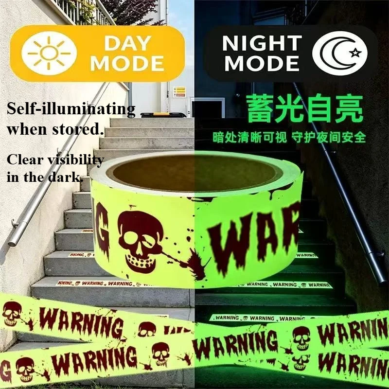 Halloween Warning Glow In The Dark Tape 5cm X 3.0m Non Adhesive Identification Tape 2026 New Luminous Decor Tape For Indoor