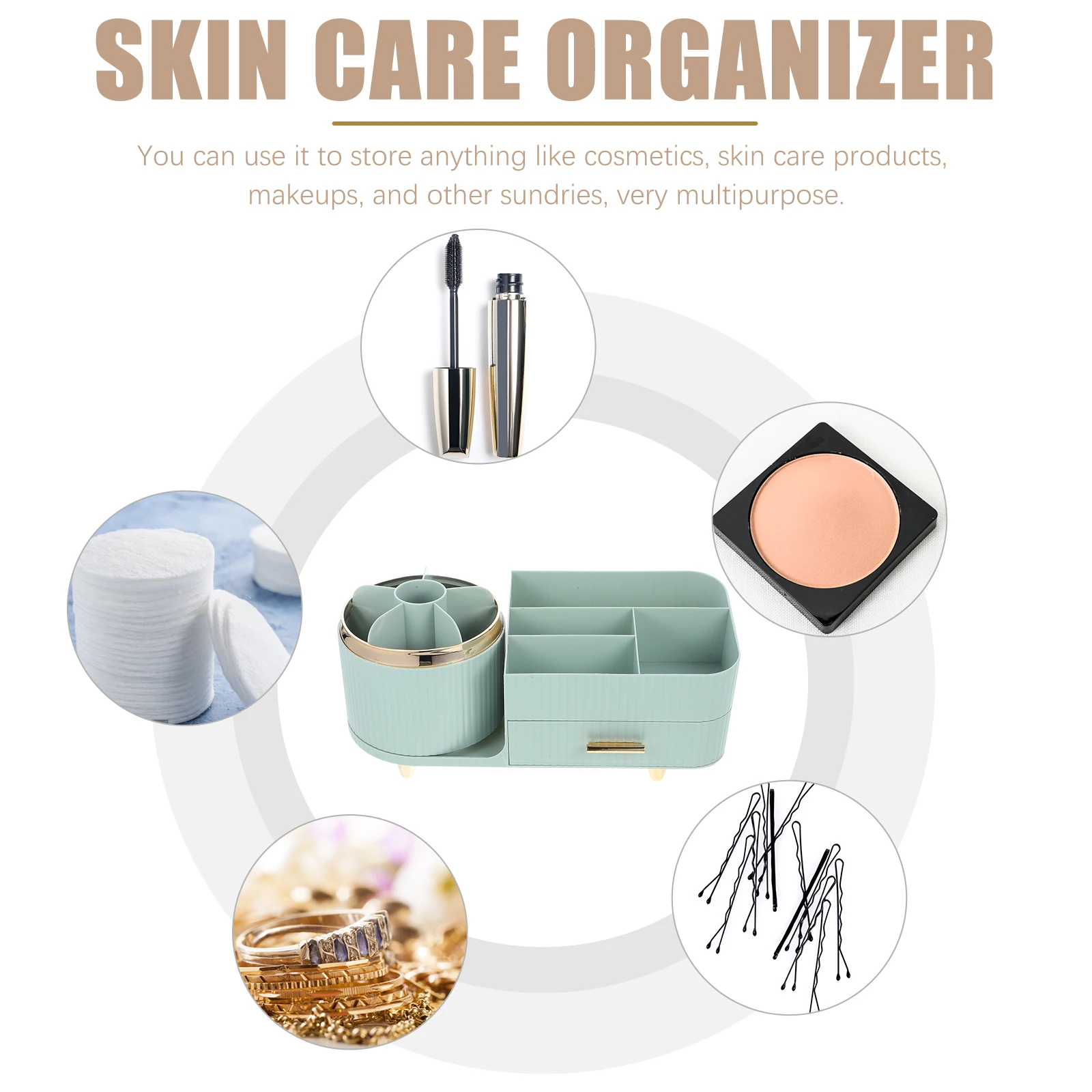

Rotating Desktop Makeup Brush Organizer Large Capacity Cosmetics Storage Box 360 Degree Turntable Container For Skincare Tools
