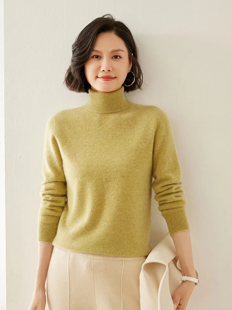 

Women Turtleneck Cashmere Sweater Autumn Winter Long Sleeve Pullover 100% Cashmere Knitwear Cable Knitting Warm Casual Tops