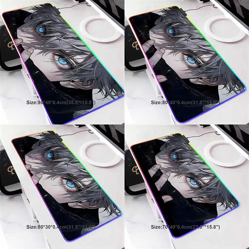 Anime Jujutsu Kaisen Large LED Mouse Mat Rubber Mousepad Gojo Satoru Yuji RGB Mouse Pad Gamer HD Print Table Mat Keyboard Pads