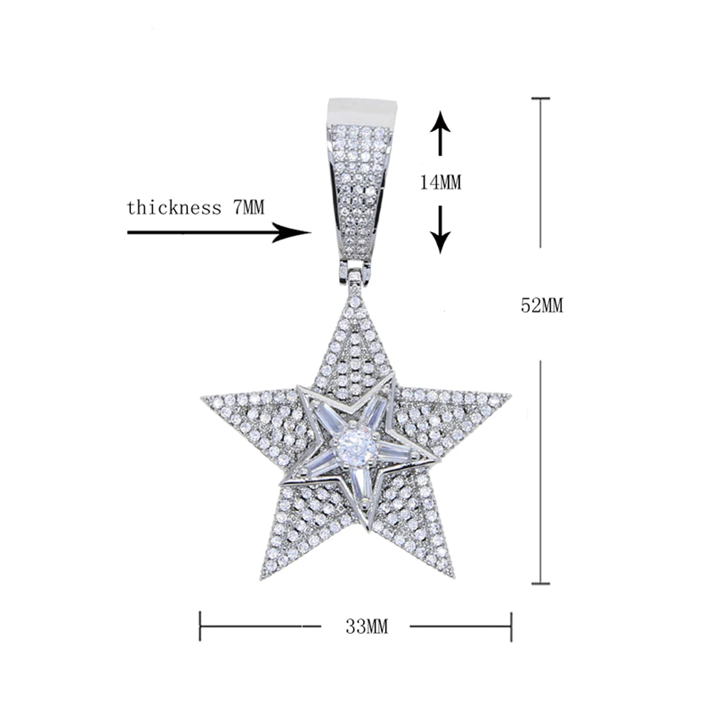 Iced Out Rotatable Star Pendants Silver Color Rectangle CZ Cubic Zirconia Multi Layers Spinning Charm Hiphop Men Women Jewelry