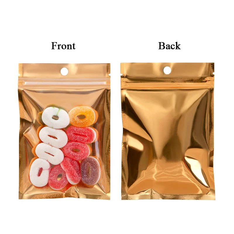 100PCS Resealable Clear Plastic Zip Lock Aluminum Foil Bags Reclosable Hang Hole Ziplock Mylar Foil Packaging Bag for Food Candy