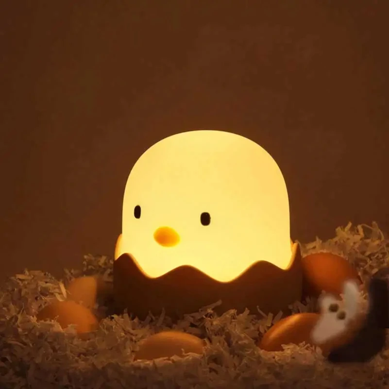 

Eggshell Chicken Night Light Cartoon LED Light Bedroom Children Touch Adjustable Light Rechargeable Warm Light Atmosphere Light