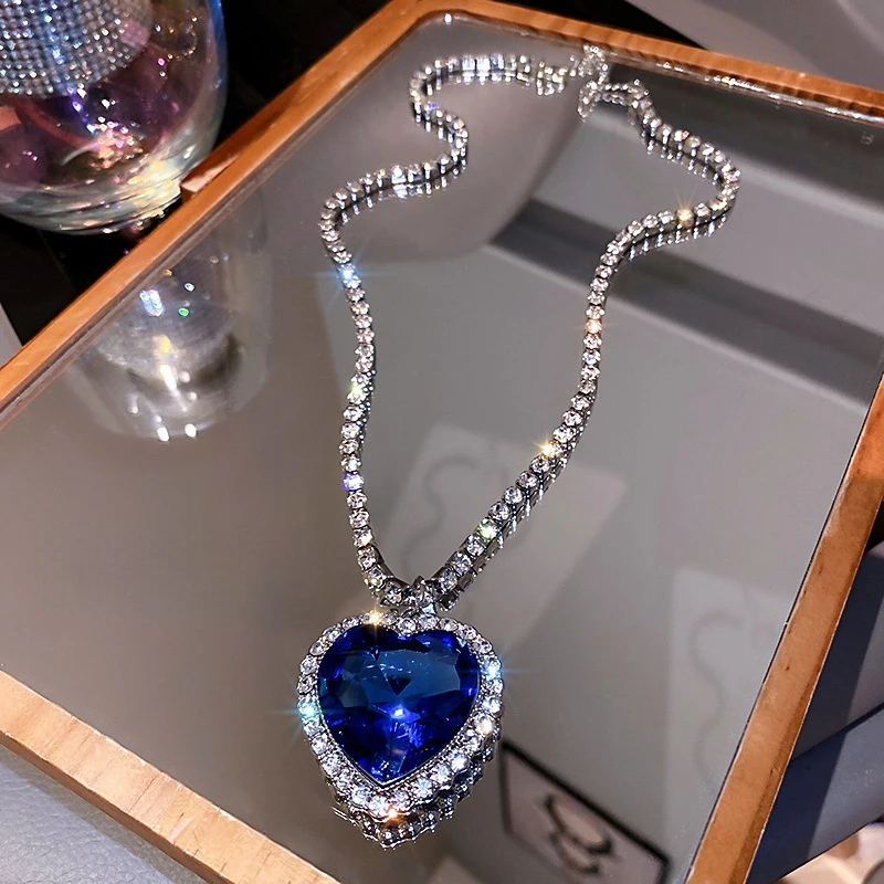 Titanic Heart of The Ocean Blue Heart Pendant Necklace Women Jewelry Set