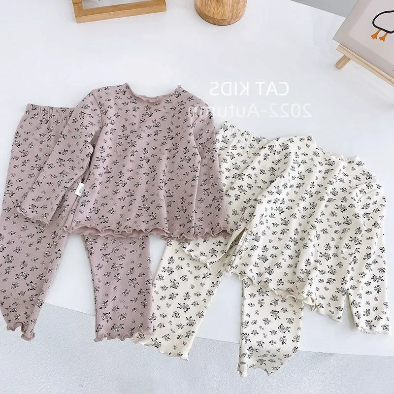 Childrens Sets Spring Autumn Girl Baby Children Personality Tide Korean Broken Flowers Two Pieces Printing 2024 Sweet