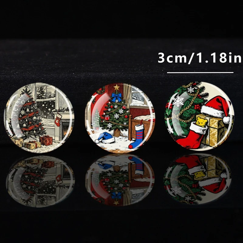 1PC 30MM Christmas Tree Dome Glass Circular Refrigerator Sticker Christmas Tree Decoration Christmas Gift
