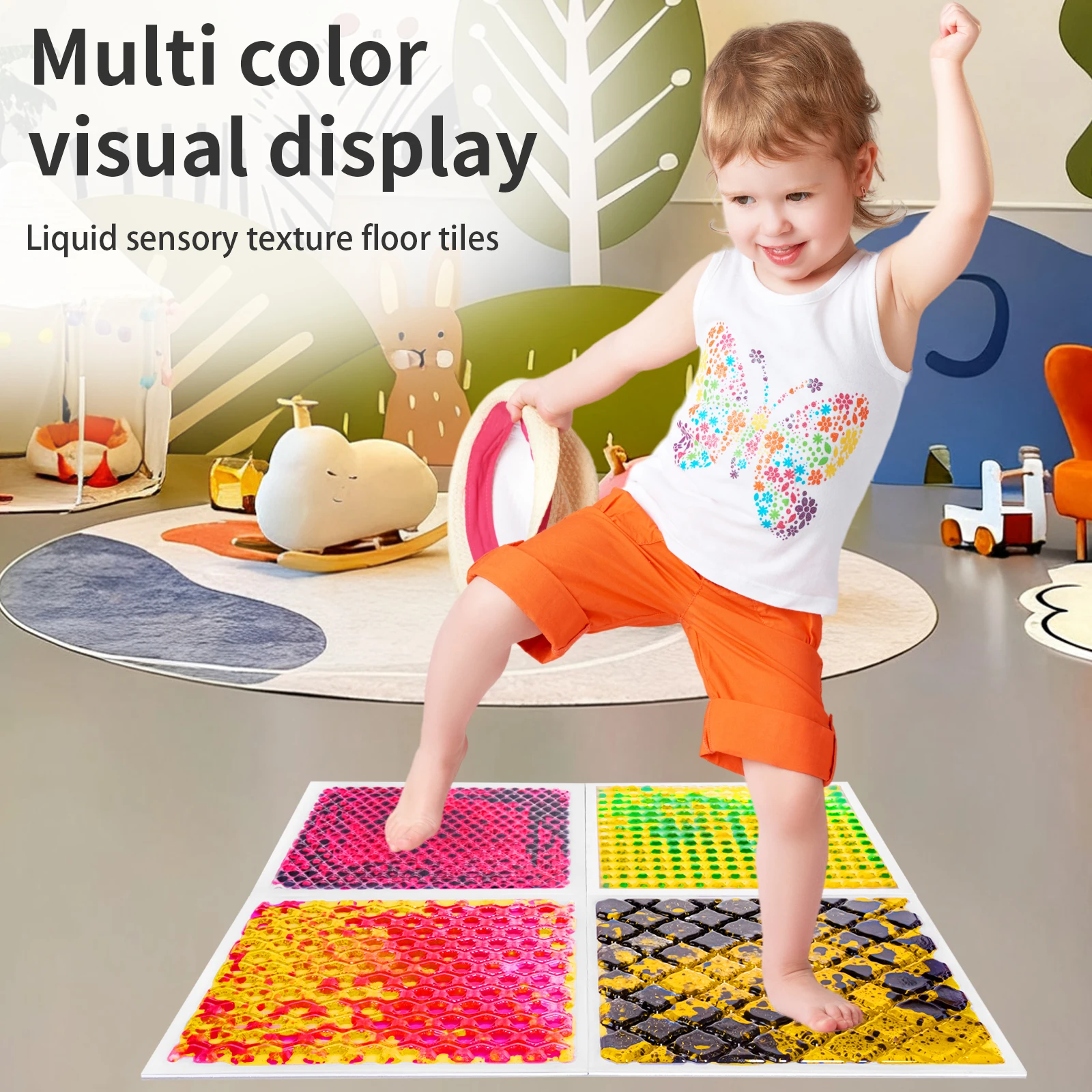 Surfloor 4PCS Interactive Sensory Liquid Floor Tiles for Kids Stepping Pads Playrooms Classrooms - Sensory Play Mat