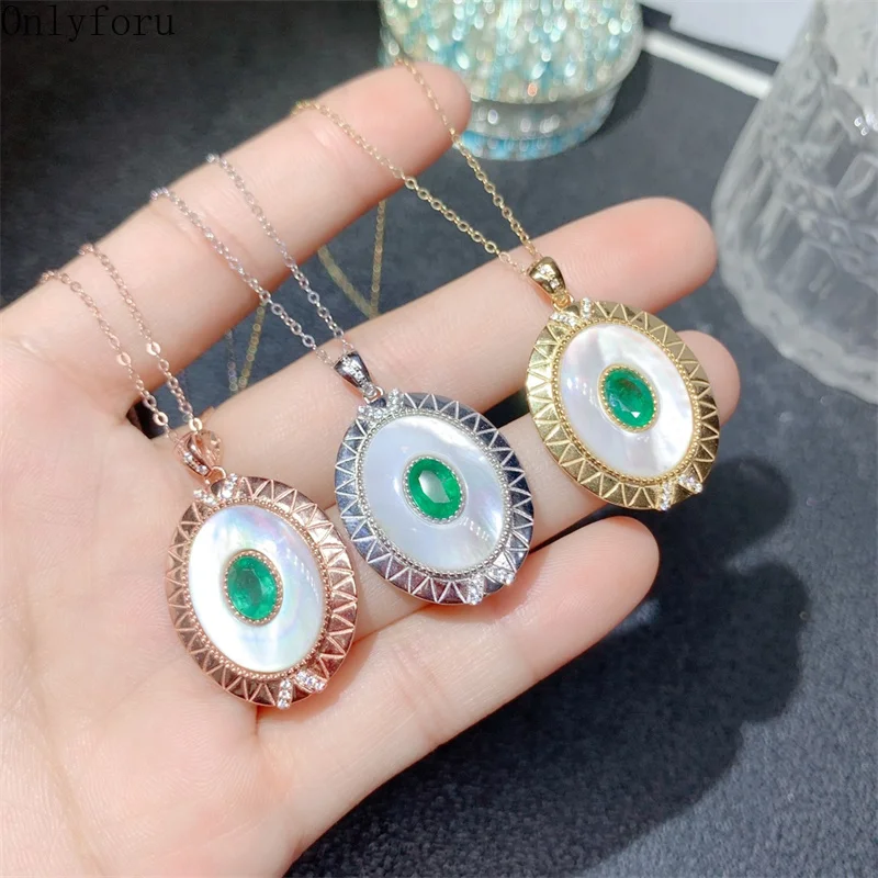 

YULEM Natural Emerald Pendant Necklaces for Women Silver 925 Chain High Quality Gemstone Jewelry 5x7mm Big Size Emerald