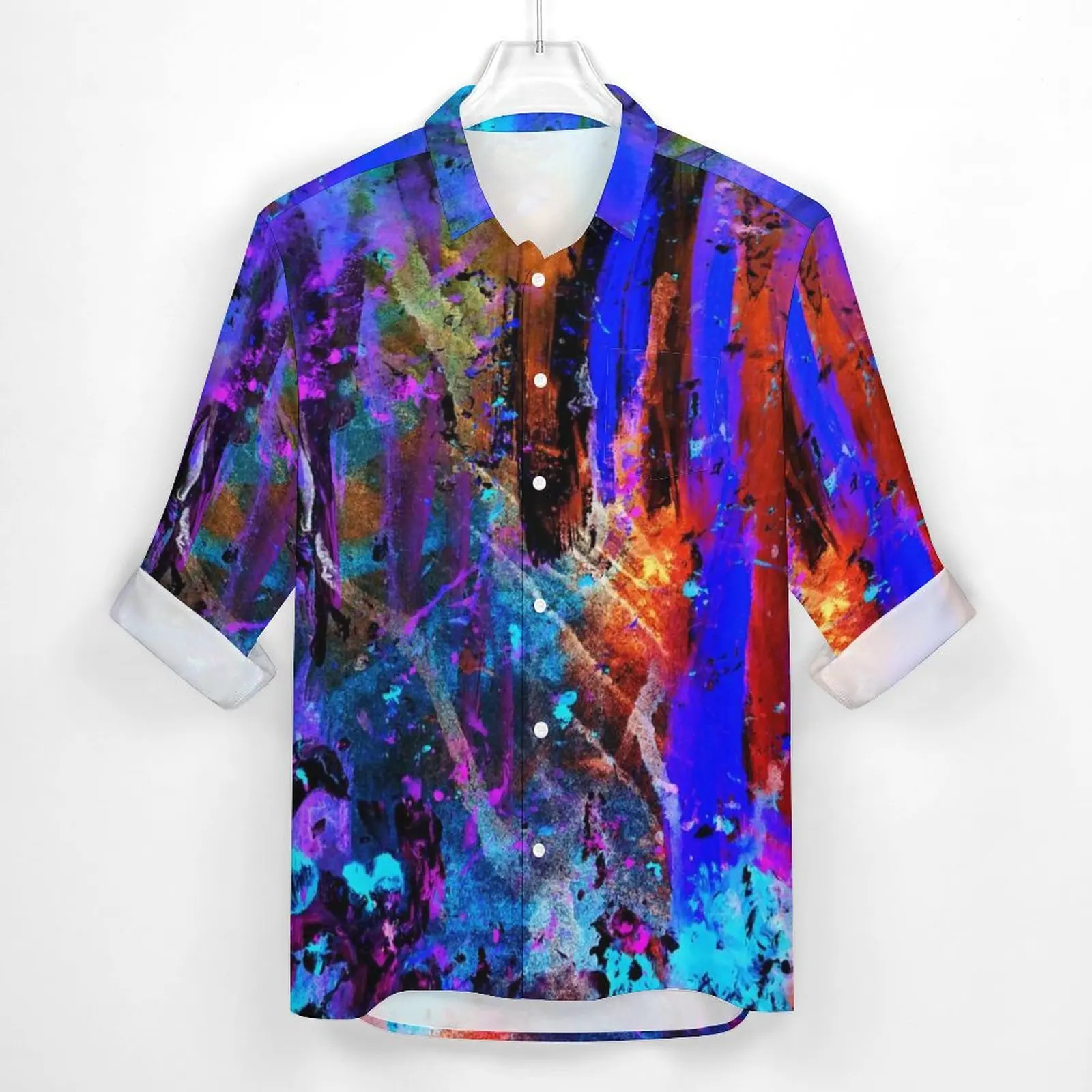 Rainbow Splatter Art Street Casual Shirt Mens Colorful Splashes Shirt Spring Novelty Blouses Long Sleeve Design Oversize Top