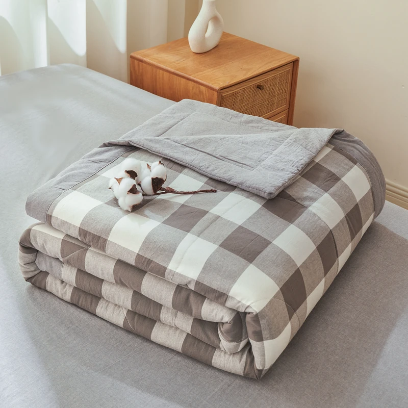 

100%Cotton Checkered Printed Summer Duvet Single/Full/Queen Size Quilted Cotton Comforter Quilt for Summer Comfortable 여름이불