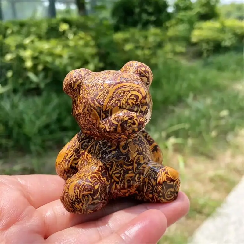 Natural Quartzose Jade Cartoon Bear Carving Animal Fashion Healing Energy Stone Home Decoration Christmas Gift 1pcs