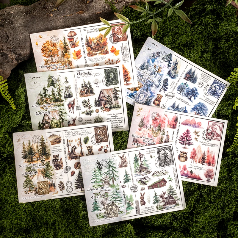 Aesthetic Rub On Stickers Tree Forest Plant Leaves Vintage Transfer Sticker Supplies For Junk Journal Scrapbooking Deco Material