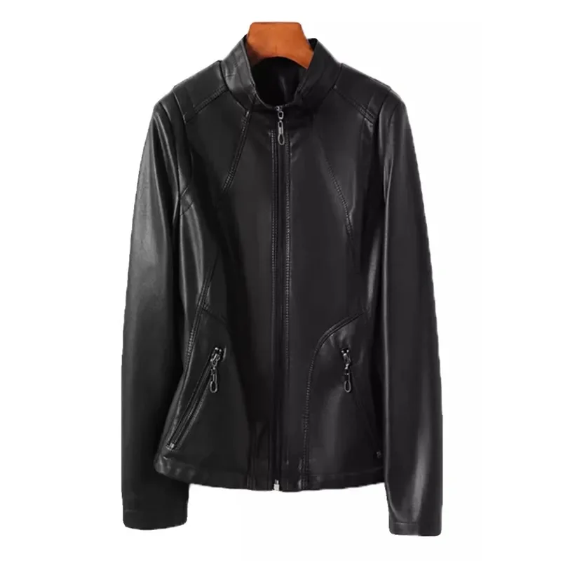 

Корейская женская кожаная куртка с воротником-стойкой, весна-осень, из овечьей кожи, 2024, большие размеры до 3XL, натуральная кожаная куртка