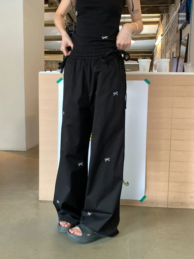 

Embroidery Bow High Waist Loose Straight Leg Pant Women Summer Long Trouser fairycore 2000s grunge aesthetic korean clothes 2024