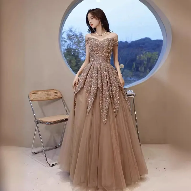 Fashionable One Shoulder Evening Dress New High End and Atmospheric Banquet Style Dress Host and Socialite Elegant Long Dress