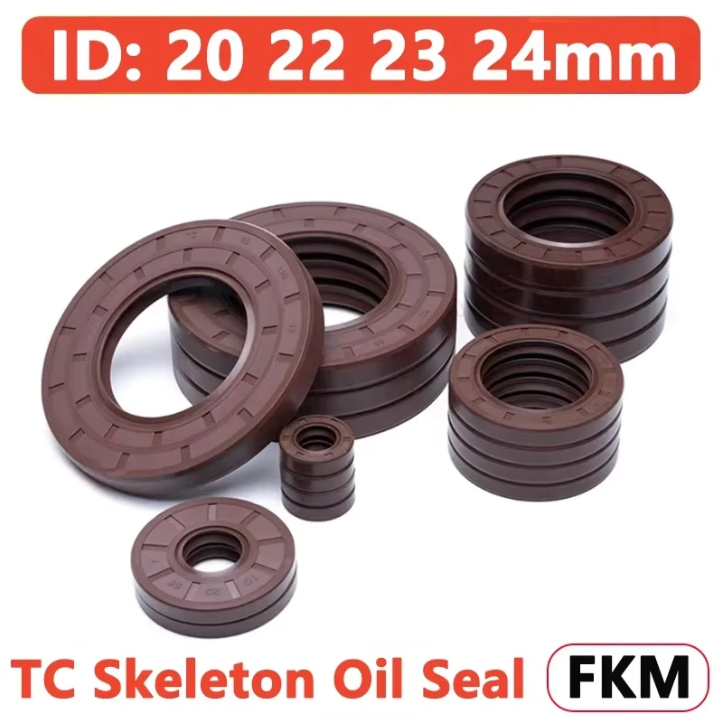 2pcs Inside Diameter 20 22 23 24mm Fluorine Rubber Oil Seal FKM TC Skeleton Oil Seals High Temperature Acid Resistance Gasket