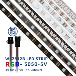 5m WS2812B LED Strip 5V 30/60/74/96/144 pikseli LED/M indywidualnie adresowalny IP20 IP65 IP67 wodoodporny podłużna lampa elastyczna taśma