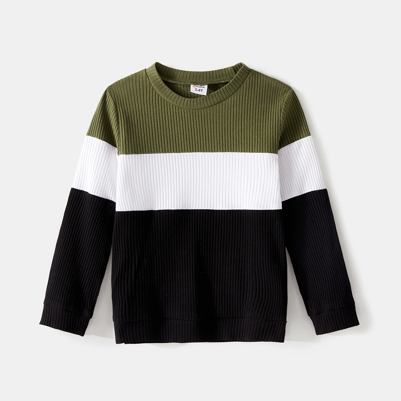 PatPat Family Matching Long-sleeve Button Front Solid Spliced Dresses Colorblock Rib Knit Tops