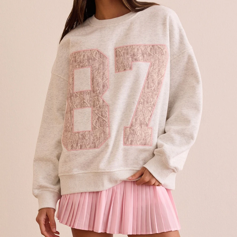 レディース ストリートウェア スウェットシャツ 長袖 クルーネック 刺繍入り ナンバー パーカー プルオーバー カジュアル トップス