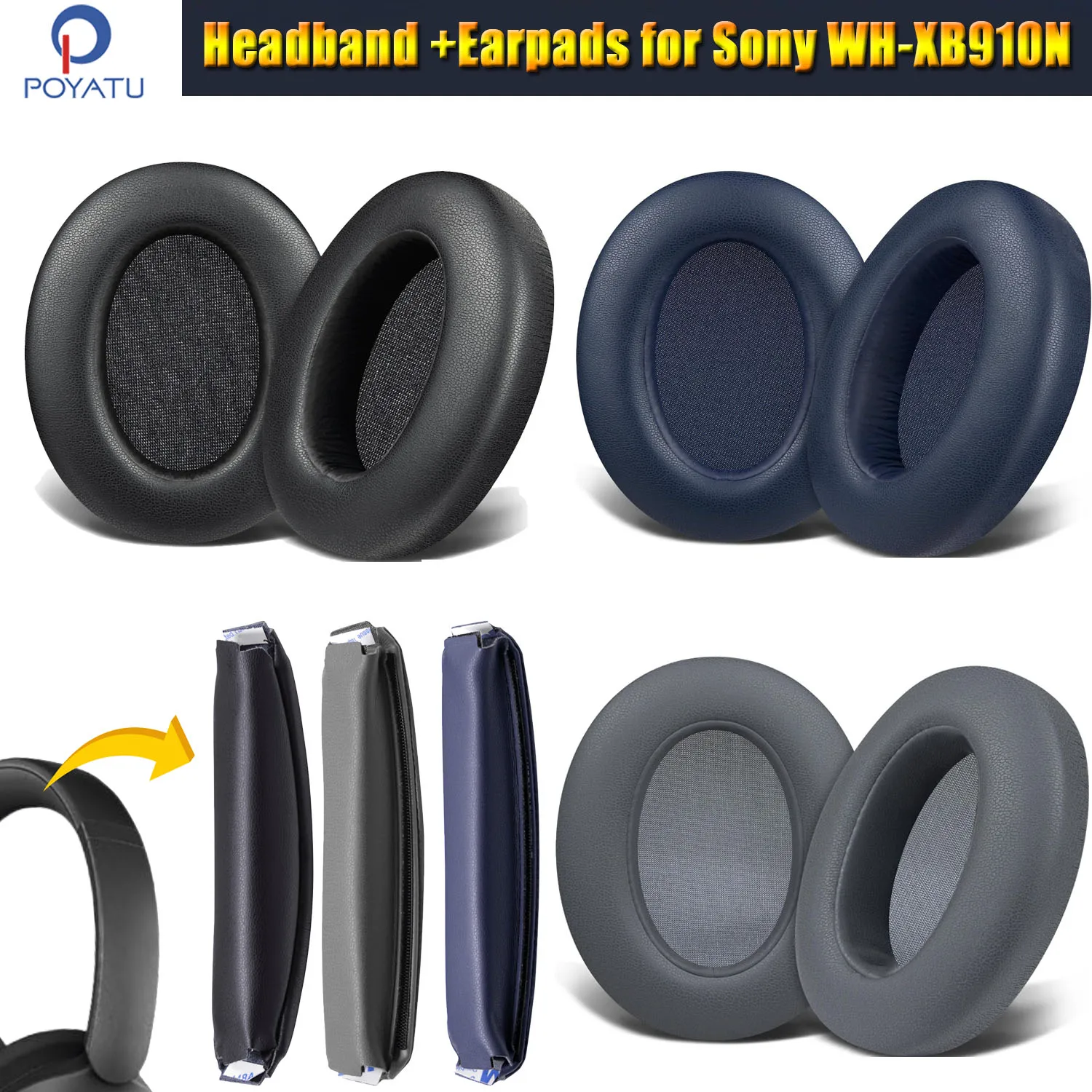 Almohadillas de repuesto + Kit de diadema para auriculares Sony WH-XB910N WHXB910N, almohadillas de espuma viscoelástica, cojines WH XB910, fácil instalación