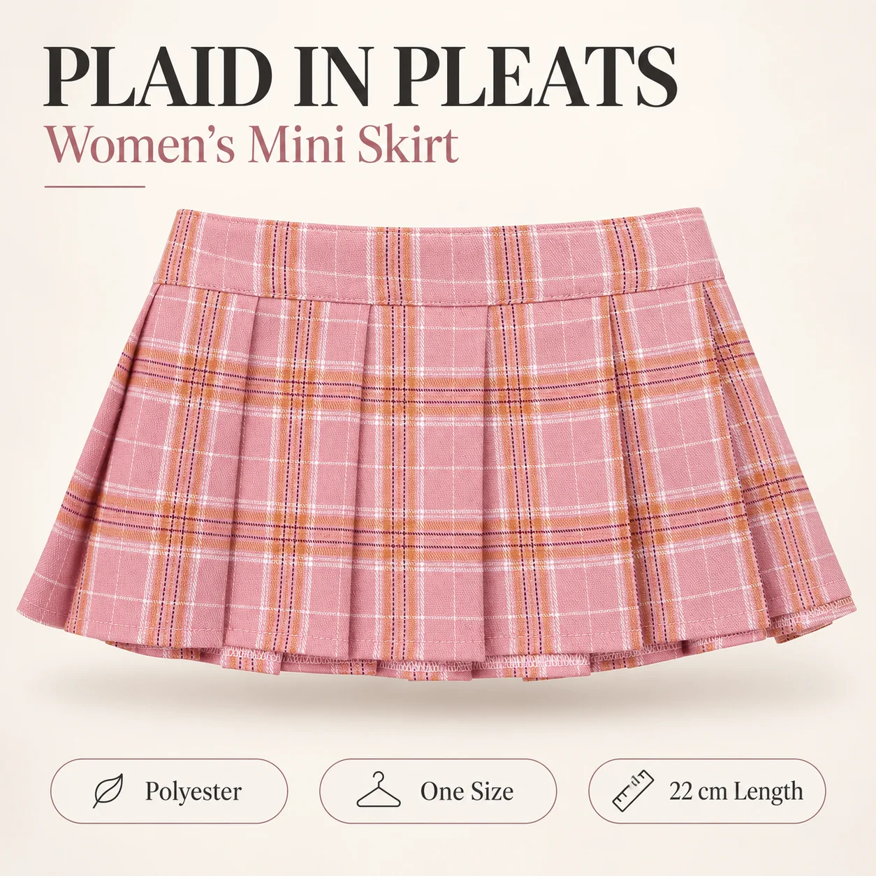 Women's Plaid Pleated Mini Skirt with Elastic Waistband One Size 22 cm Short A-Line Polyester Skirt for Cosplay Parties