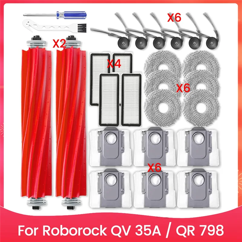 

Stable-Accessories Kit For Roborock QV 35A / QR 798 Vacuum Cleaner Parts Main Side Brush HEPA Filter Mop Cloth Dust Bag