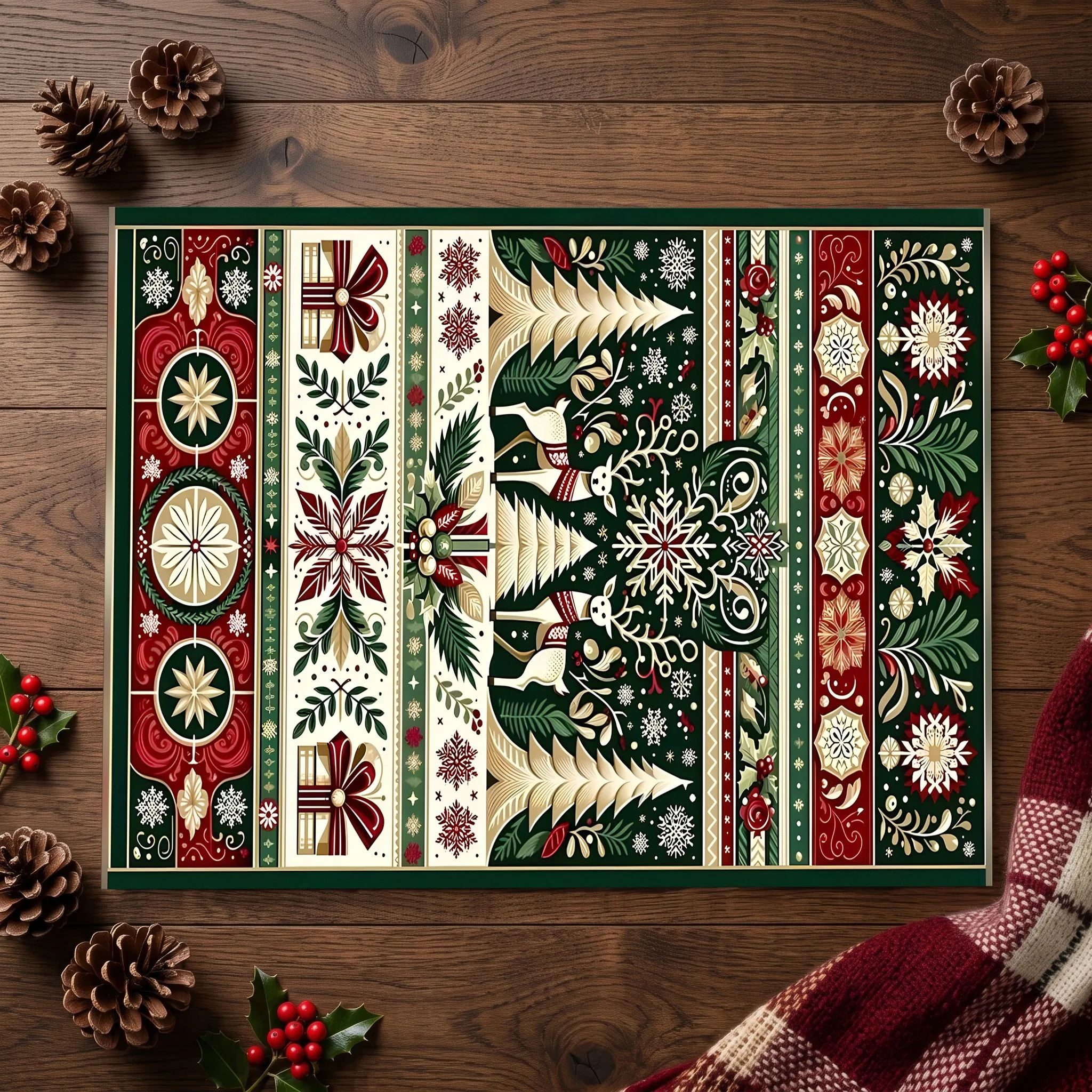 Christmas Reindeer Snowflake Retro Patchwork American Style Christmas Style Suitable for Entryway, Living Room and Bedroom, Warm and Healing Atmosphere, Autumn and Winter Soft Furnishings Velvet Carpet