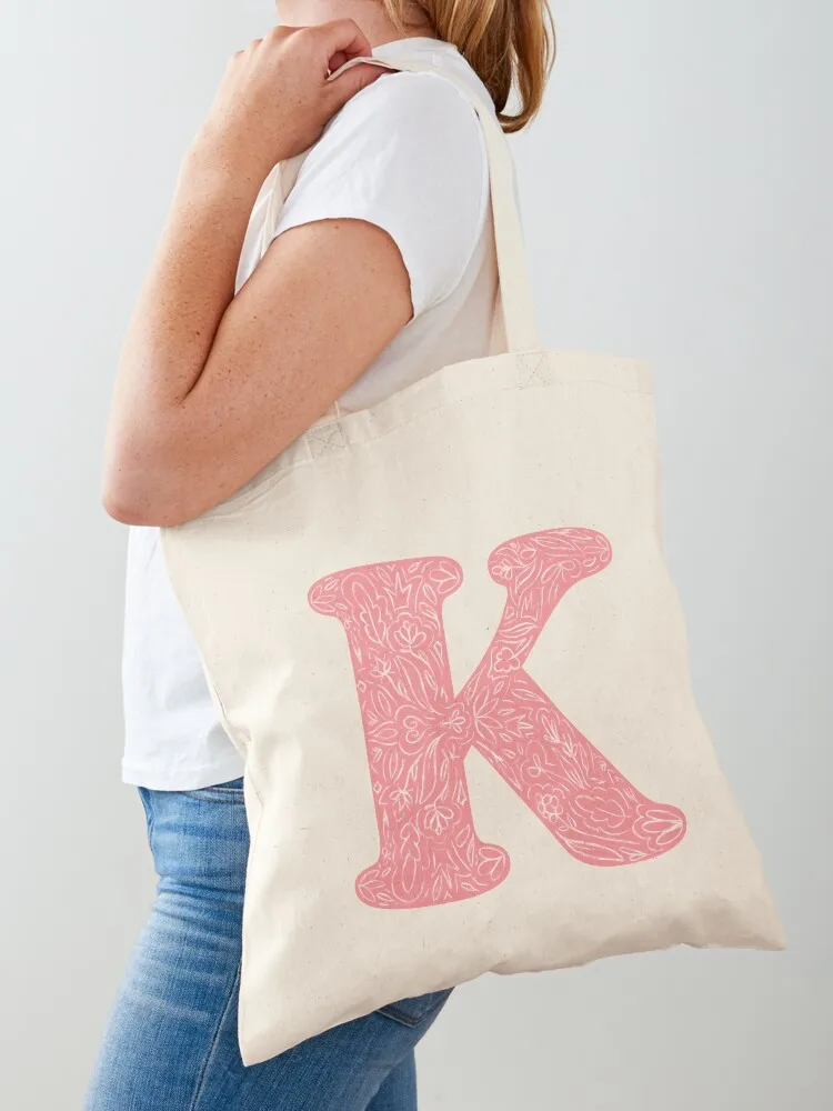 

K Initial / Monogram - Pink Floral Tote Bag shopping trolley bag shoping bag sac pour femme female
