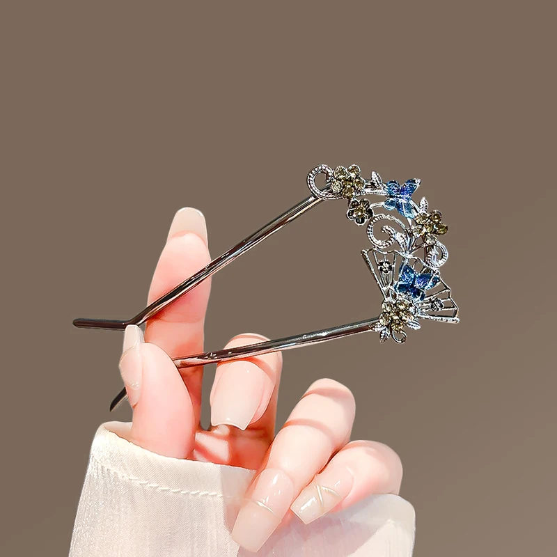 New Butterfly Fan U-shaped Hairpin for Women High-end Hair Clasp on the Back of the Head Modern Simple Bun Hair Sticks