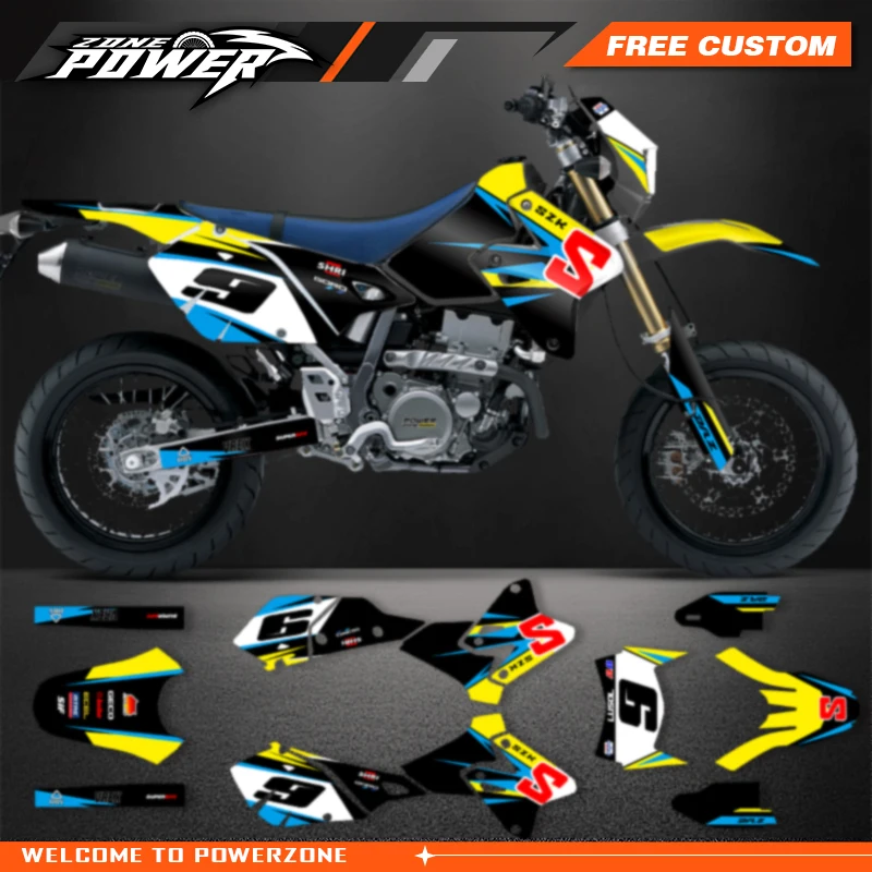 Powerzone Full Graphics Decals Stickers Motorcycle Background For SUZUKI DRZ400 SM S E DRZ 400 SM S E 1999-2022 Custom Number 02