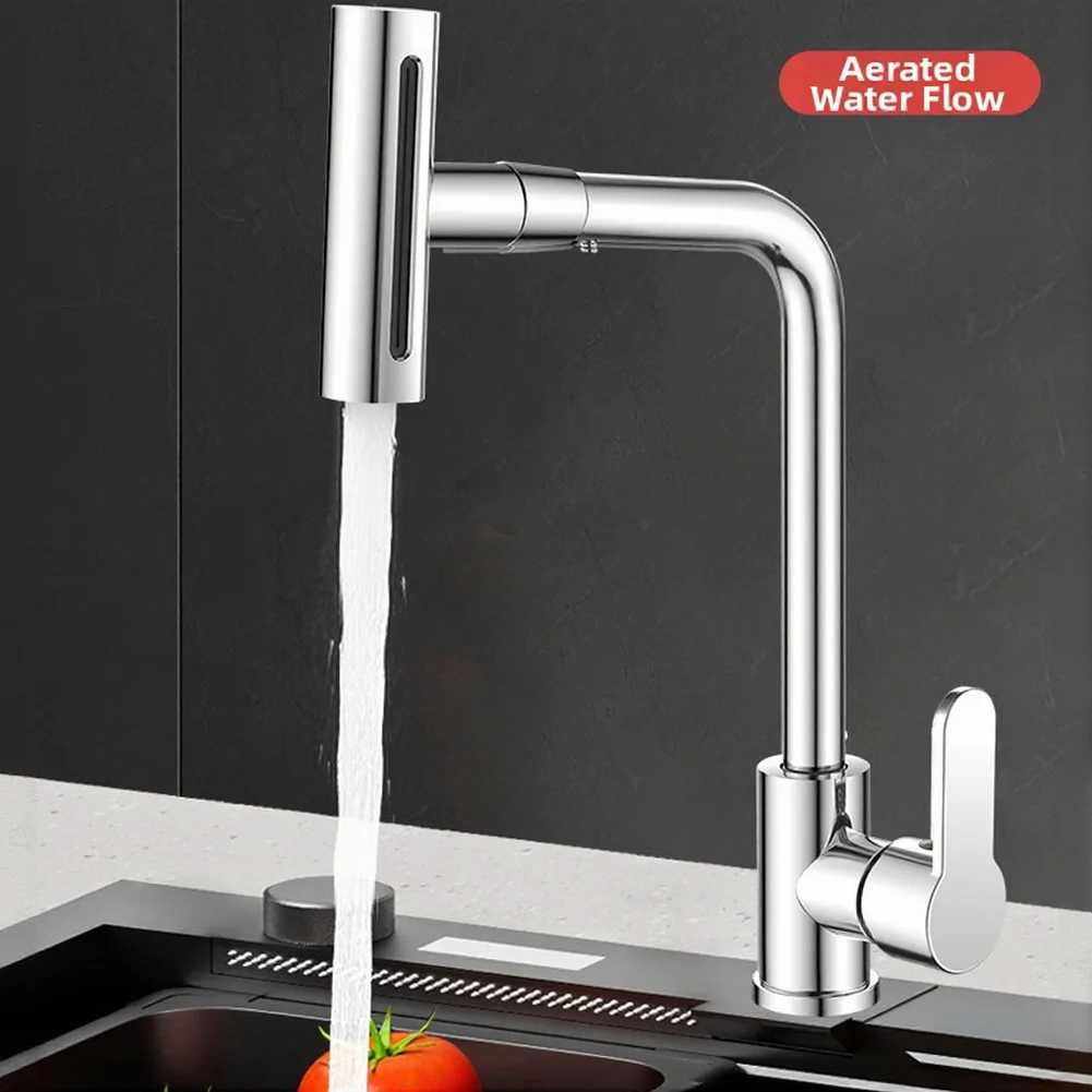 Kitchen Mixer Faucet, Hot And Cold Adjustable 360° Rotating Pull-Out Spray Tap With 4 Flow Options Sink Faucet