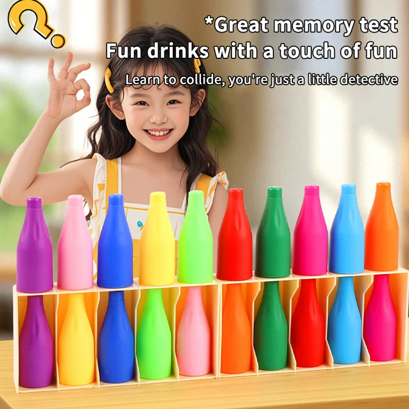 Children's Fun Beverages Color Match Toys 10/20bottles + Base,Early Childhood Guessing Memory Training Interactive Puzzle