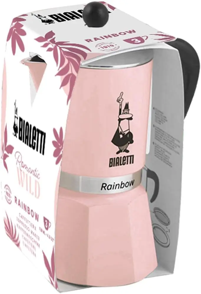 وعاء موكا بألوان قوس قزح - ماكينة صنع اسبريسو سعة 3 أكواب مع صمام أمان - مجموعة بريمافيرا الوردية - ماكينة صنع القهوة الإيطالية على الموقد