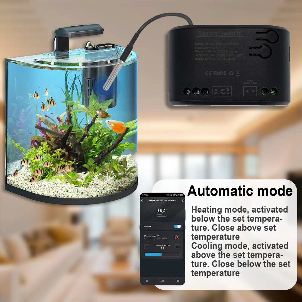 Tuya Smart Switch 1 Relay With Temperature Sensor Wifi Module Thermostat Data Monitoring RF433 Remote Control Alexa Google Home