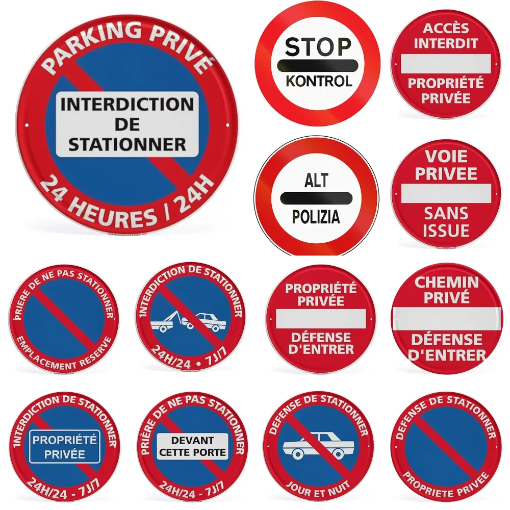 Warning No Parking Retro Round Metal Signs Nostalgic Iron Painting Novelty For Cafe Bar Garage Bar Kitchen Garden Wall Decor