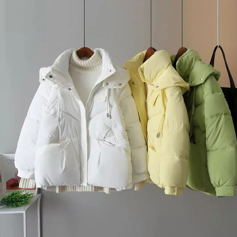 Short Parkas 2025New Winter Hooded Down Cotton Coat Korean Loose Thicken Bread Cotton Jacket Female Zipper Chic Snowsuit Outwear