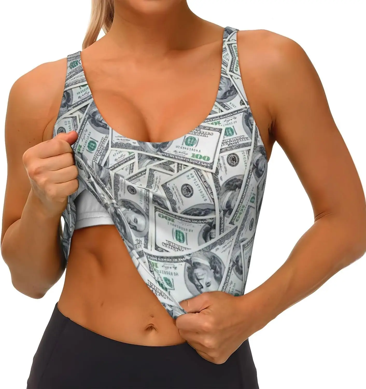 Funny Dollar Money Print Sports Bra For Women, Seamless Sports Bras Vest, For Running Workout Bra Yoga Bra