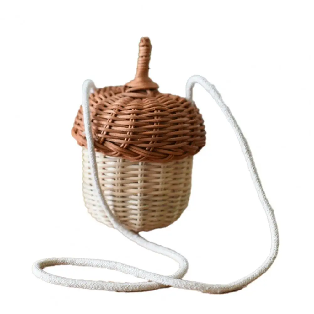 Handbag Woven Bag Storage Hazelnut Shape Mini Bag Shoulder Bag Shaped Rattan Vintage Rattan Handmade Kids Children Baskets