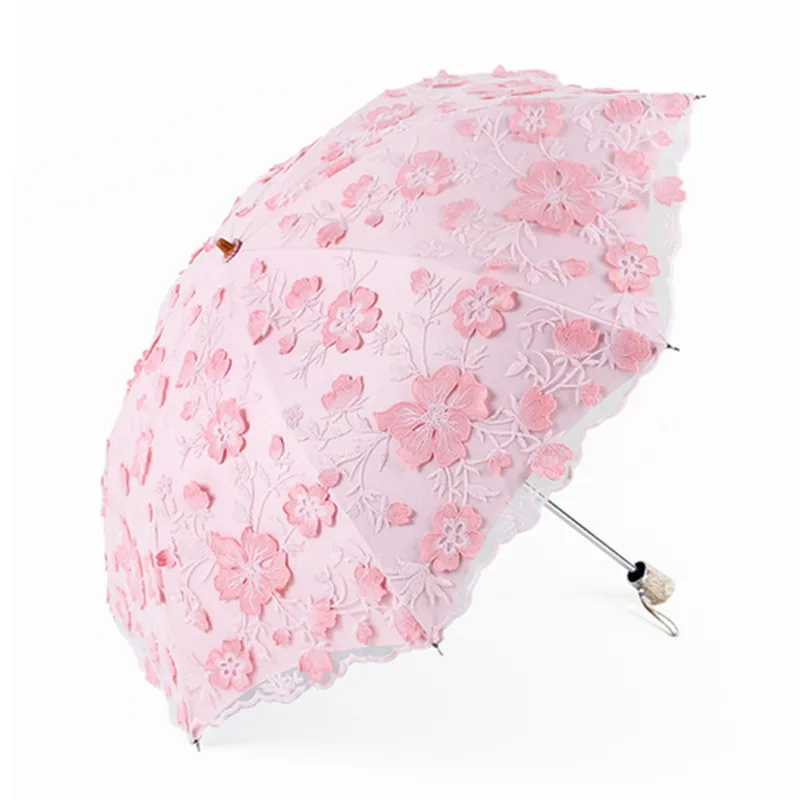 Sun Umbrella For Female UV Protection Lace Embroidery Flower Princess Umbrellas Sun And Rain Dual Layer Fairy Sunny Umbrella