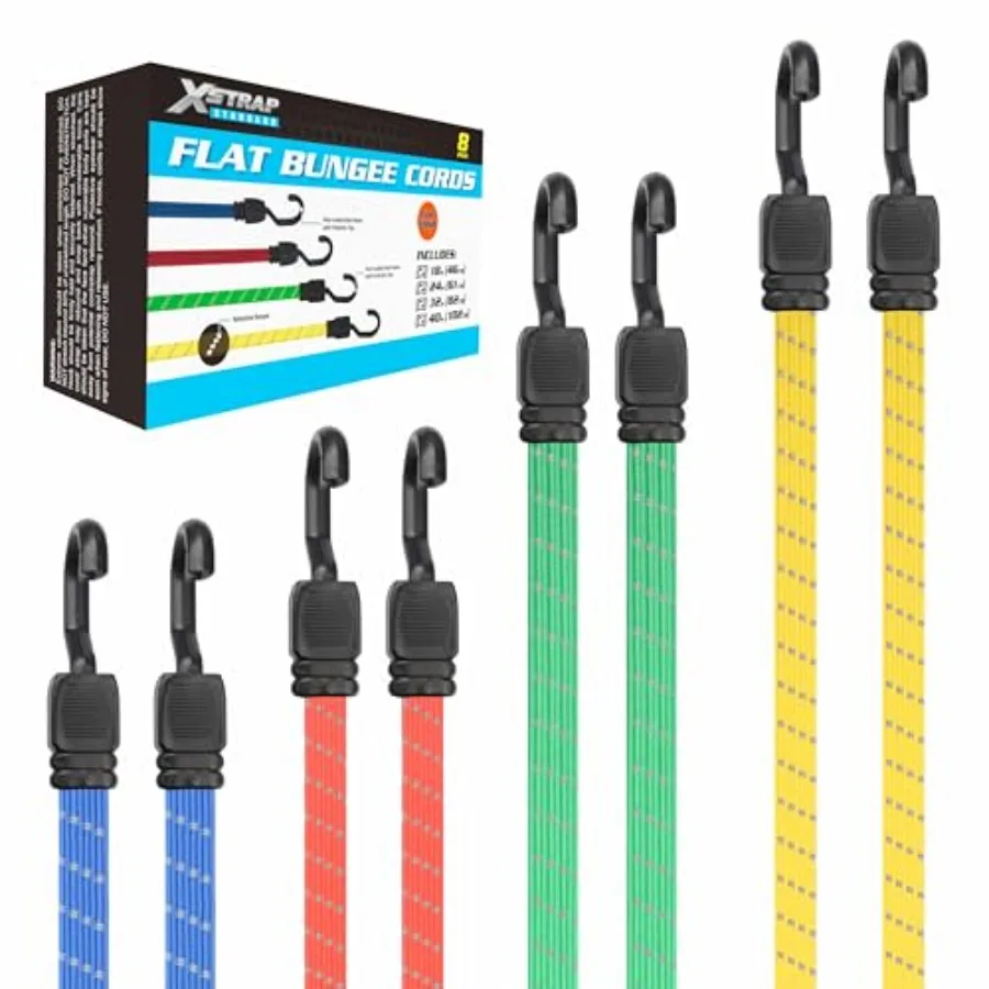 

Эластичные ремни XSTRAP STANDARD с крючками, 8 штук в упаковке, 18/24/32/40 дюймов - Светоотражающие эластичные стяжки для крепления грузов на кузове грузовика, велосипедов и т.д.