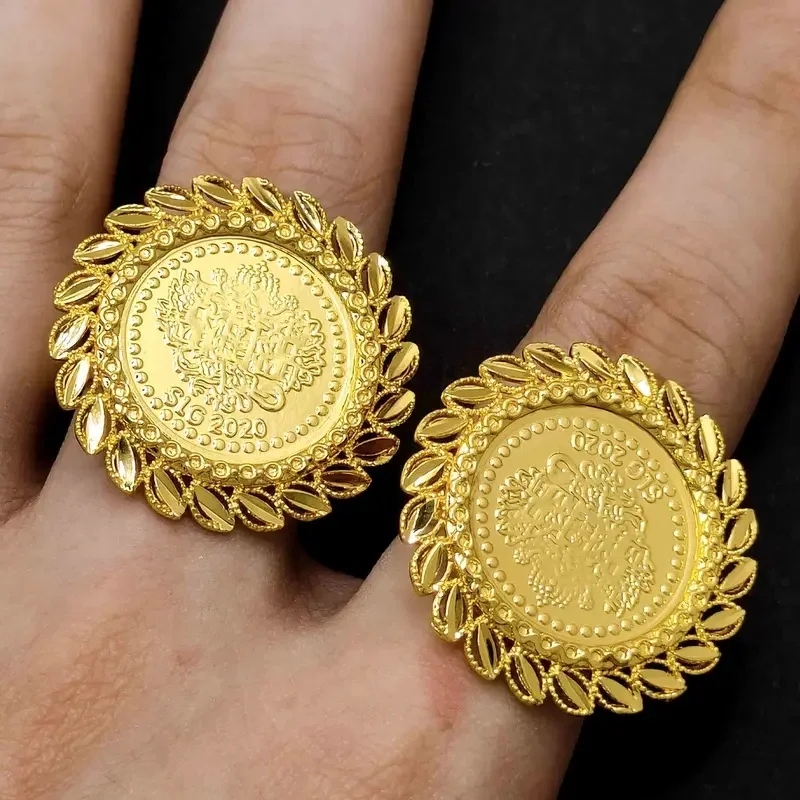 Luxury 24K 9999 Pure Gold real gold Women's Round Lace Middle East Dubai Fashion Ring