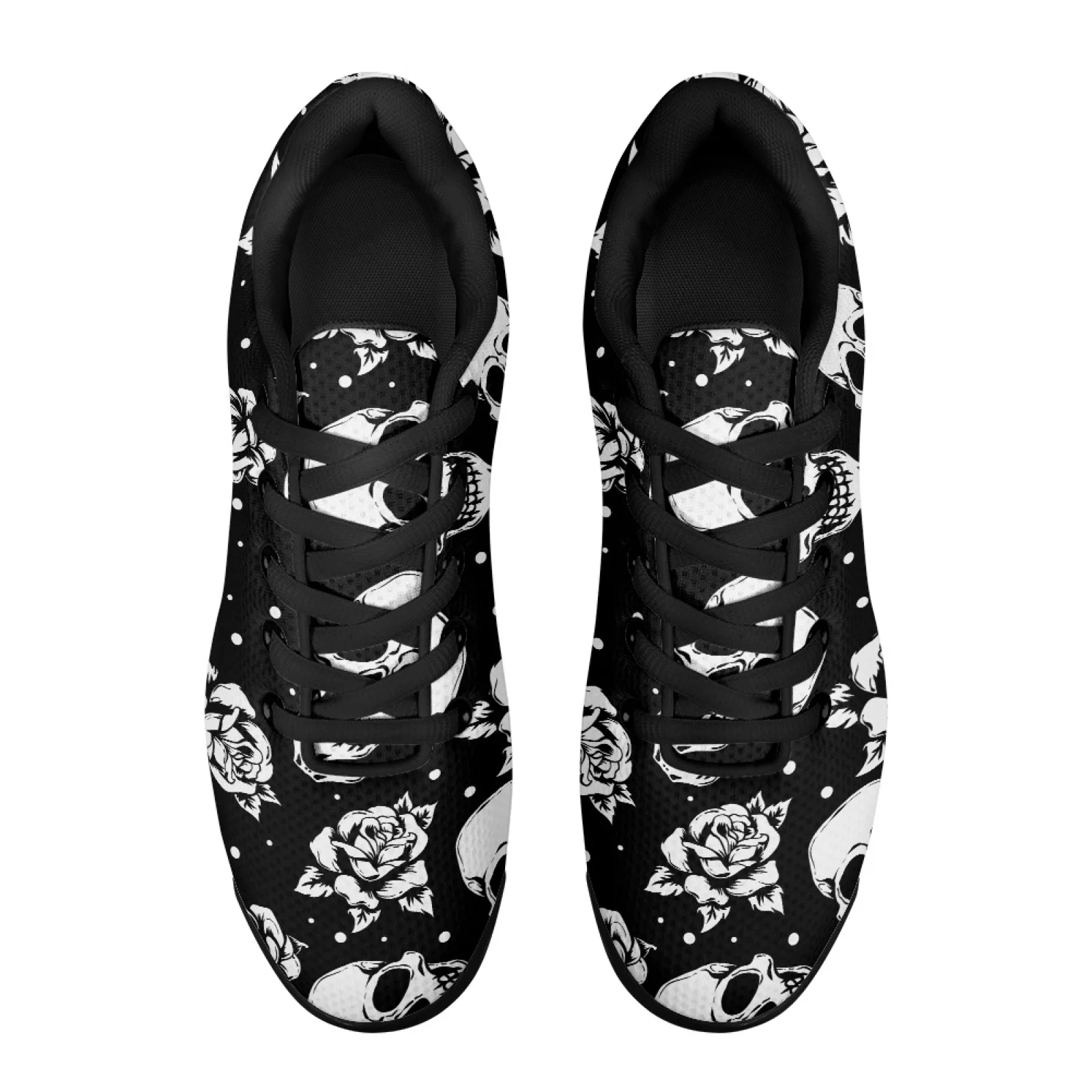 PENSTROLL Mesh Comfortable Mens Running Shoes Easy Walking Shoes for Adult Gym Skull and Rose Print