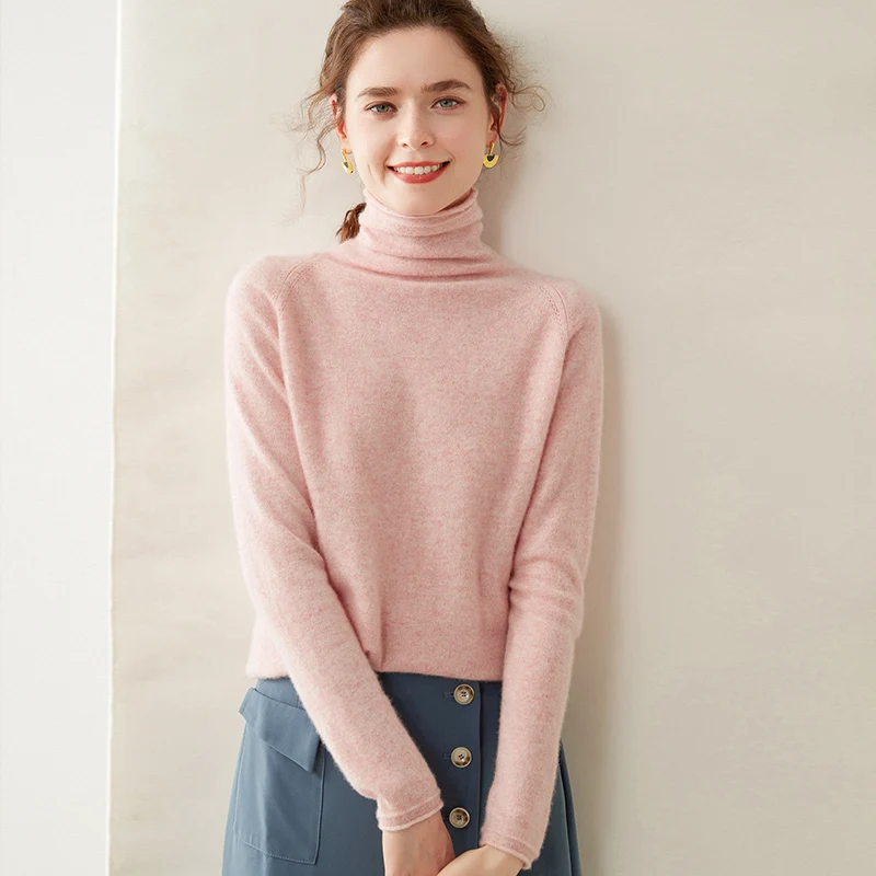 Ropa de Otoño Invierno, suéter de Cachemira para mujer, Jersey informal de manga larga con cuello alto, Jersey de punto, Tops gruesos sueltos, ropa femenina