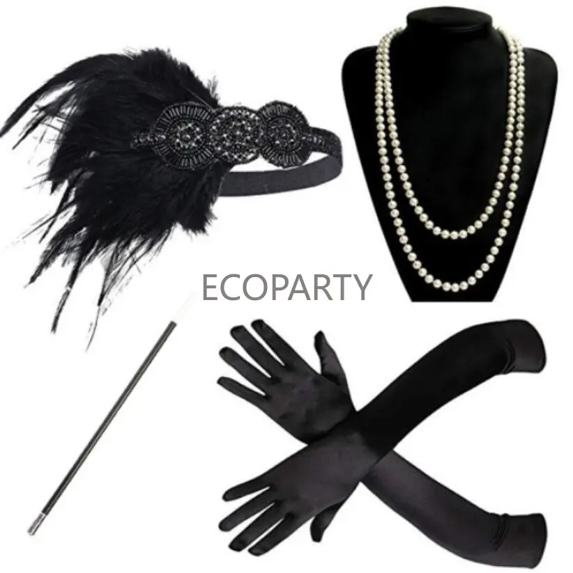 Cosplay Stirnbänder Halskette Handschuhe Ohrring Set Flapper Kostüm 1920S Der Große Gatsby Dekorationen Kostüm Disfraze für Frauen