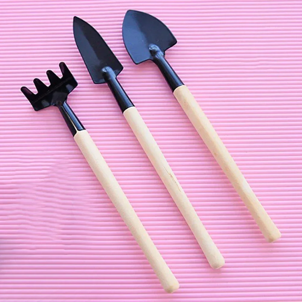 3 pz/set Mini Attrezzi Da Giardino Pianta Pala Rastrello Spade Manico In Legno Testa di Metallo Per Bambini Rastrello Per Piante In Vaso E Piante Da Giardino Applicazione