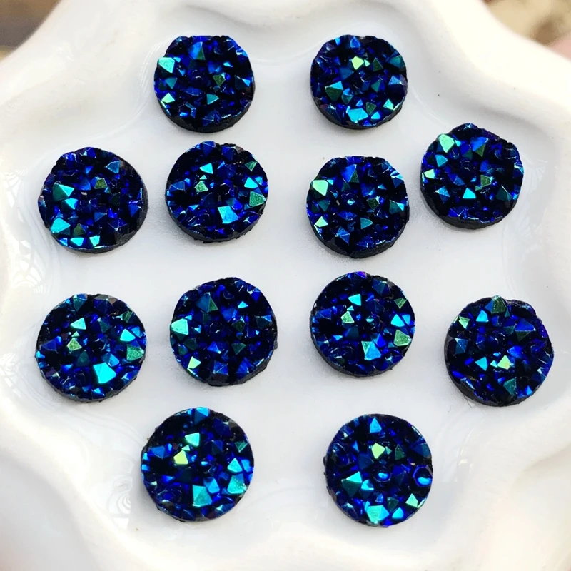 80PCS 10mm Mineral Surface Resin Rhinestone Flatback Glitters AB Cabochon Stone DIY Wedding Decoration Crafts -HB96