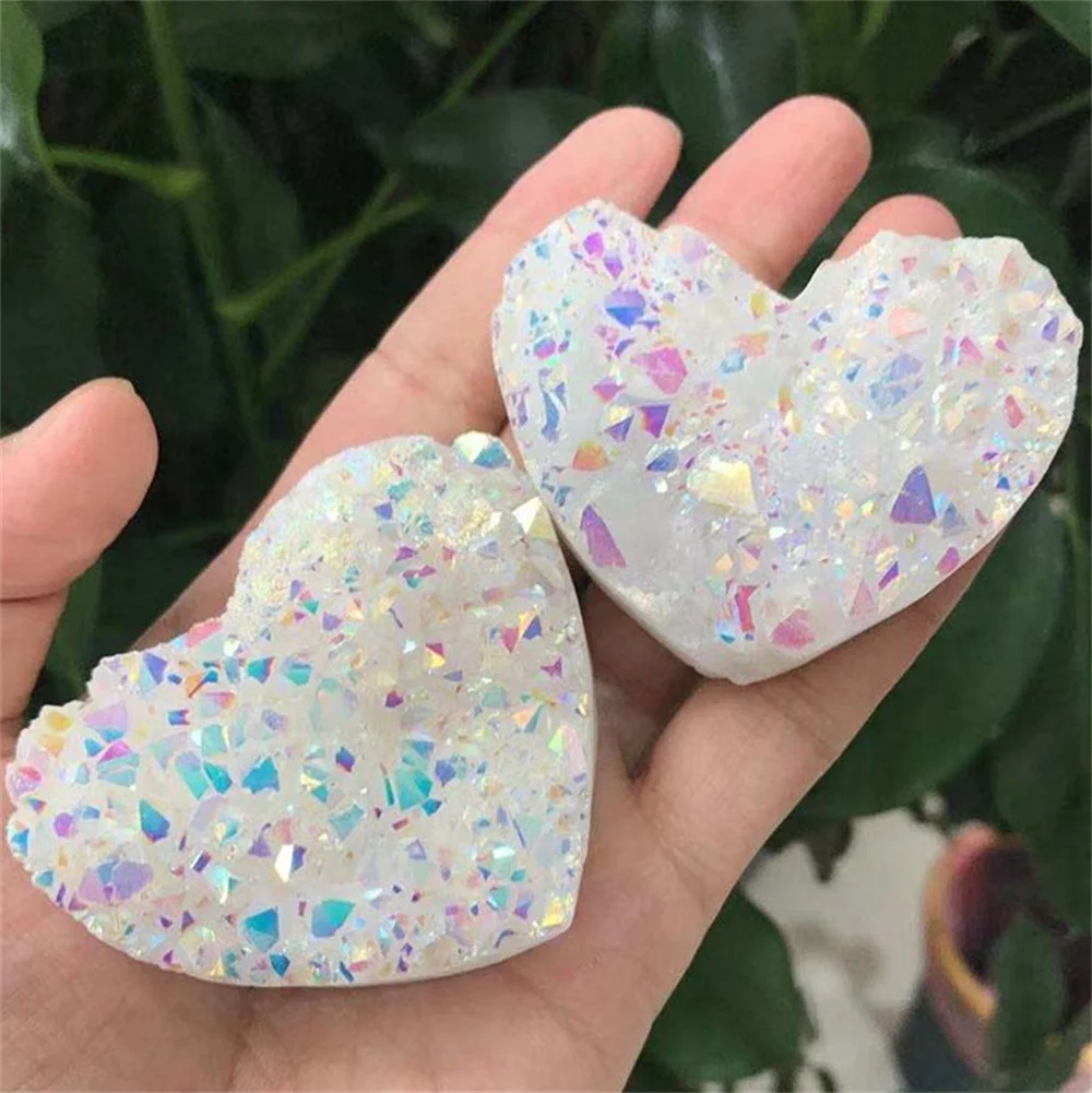 

1pc Electroplated Point Shiny Heart Shape Crystals Cluster Art Decor Angel Aura Clear Magic Quartz Specimen Jewelry Making Gifts