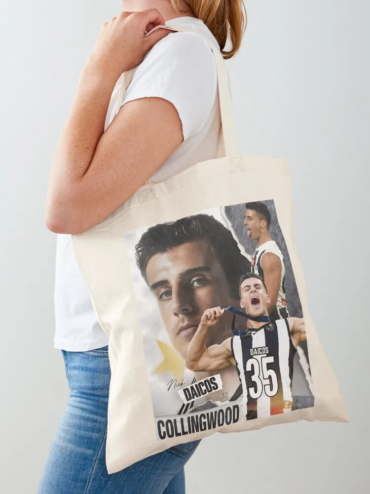 

Nick Daicos Collingwood Football Club AFL Tote Bag custom bags reusable shopping bag custom fabric bag tote custom